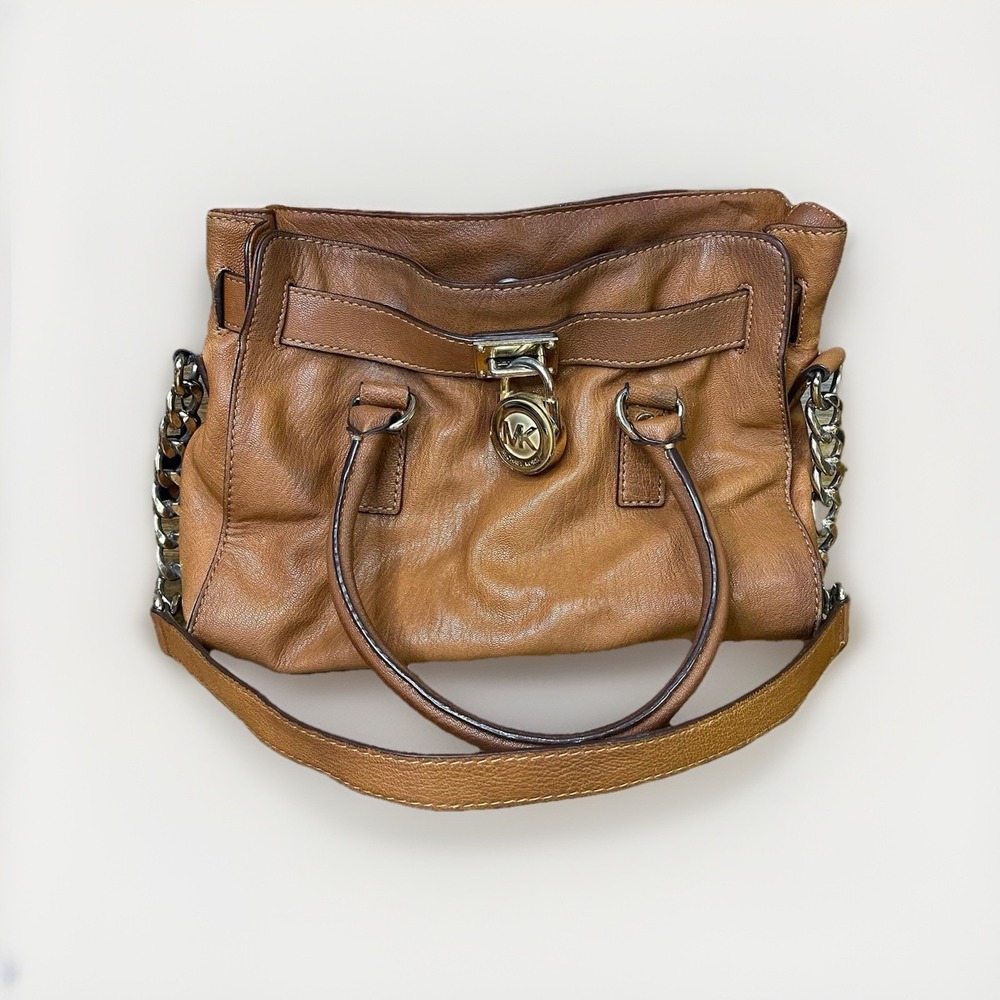 Michael Kors Womens‎ Brown Leather Inner Pockets Bottom Studs Satchel Bag